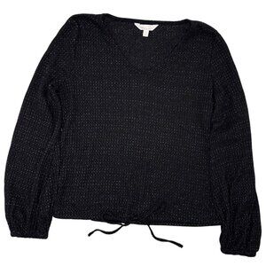 LC Lauren Conrad Size S Womens Black Glitter Knit Drawstring Long Sleeve Top